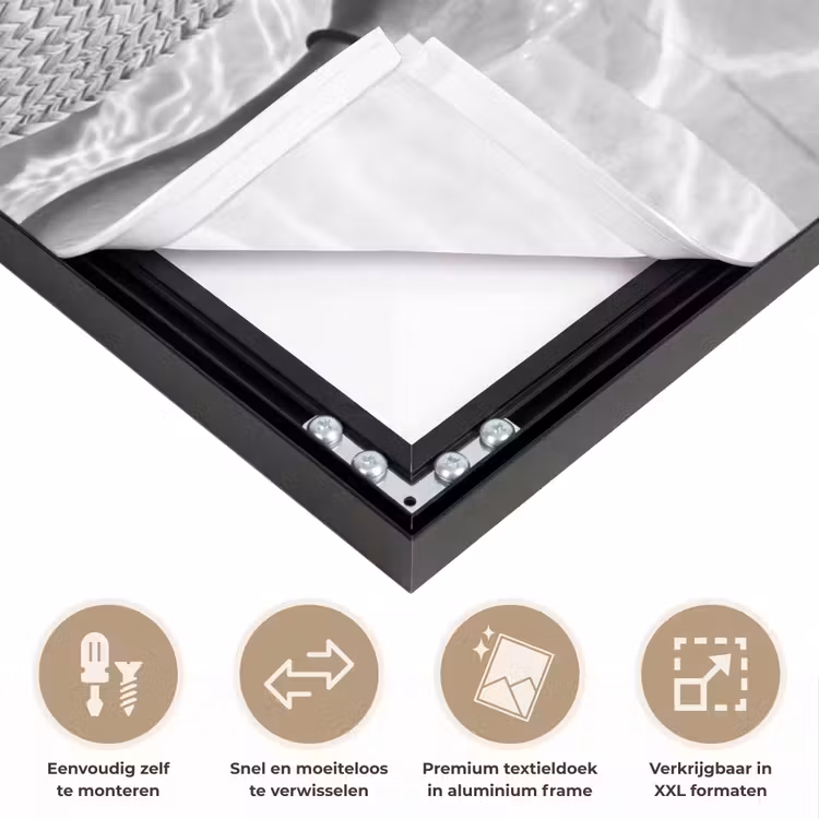 Zwembad - Hoed - Water - Zwart - Wit - Zomers Textielframe zwart klein -USP_closeupNL