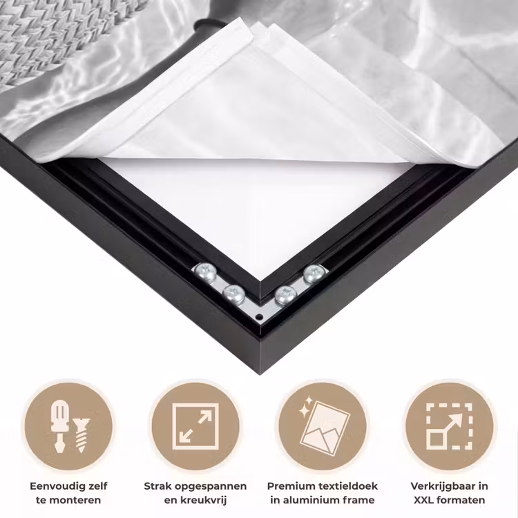 Zwembad - Hoed - Water - Zwart - Wit - Zomers Textielframe zwart klein -USP_feed_closeupNL