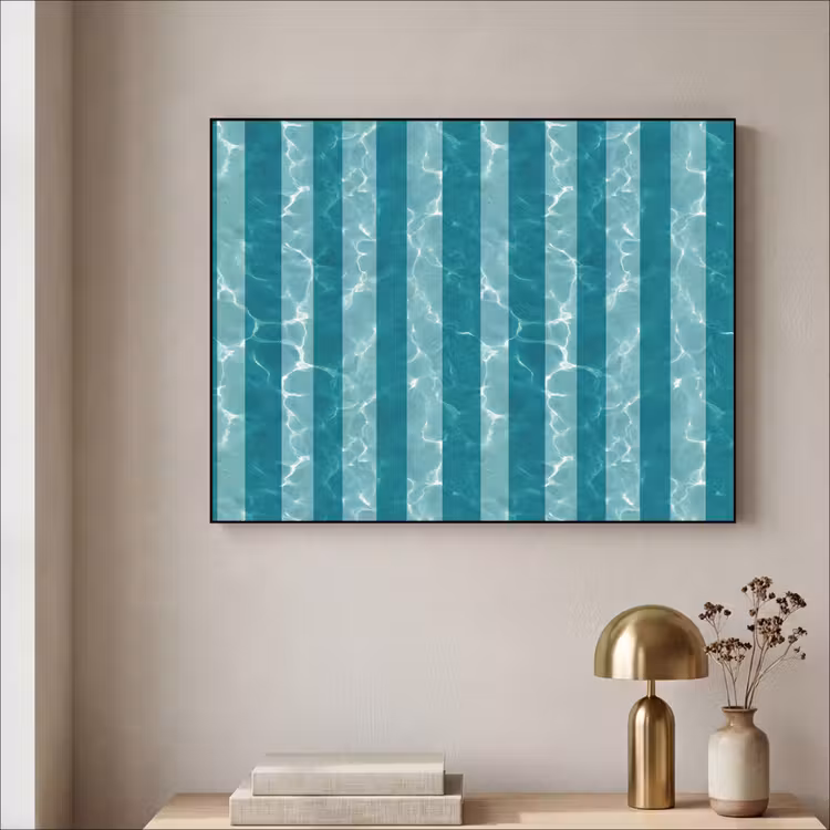 Zwembad - Strepen - Groen Textielframe zwart klein 947 -sfeer2