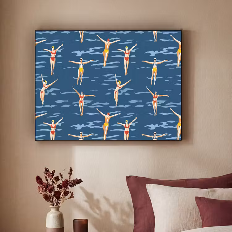 Zwemsters- Retro - Blauw Textielframe zwart klein 947 -sfeer1