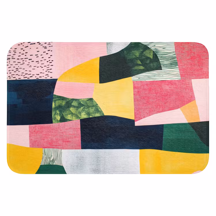 Abstract - Roze - Lappen - Vormen - Geel Badmat klein -3d