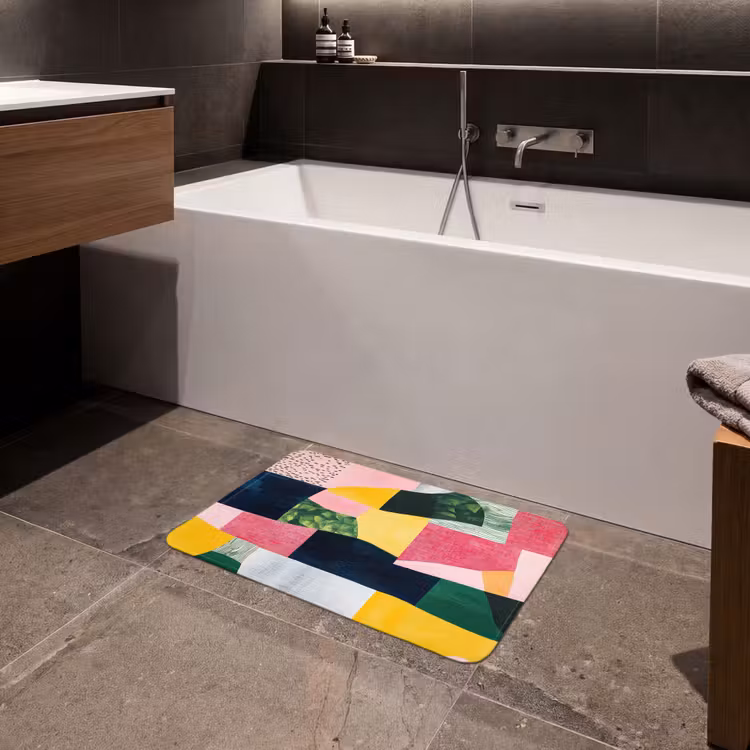 Abstract - Roze - Lappen - Vormen - Geel Badmat klein -sfeer3