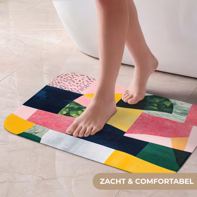 Abstract - Roze - Lappen - Vormen - Geel Badmat klein -USP_ZachtNL