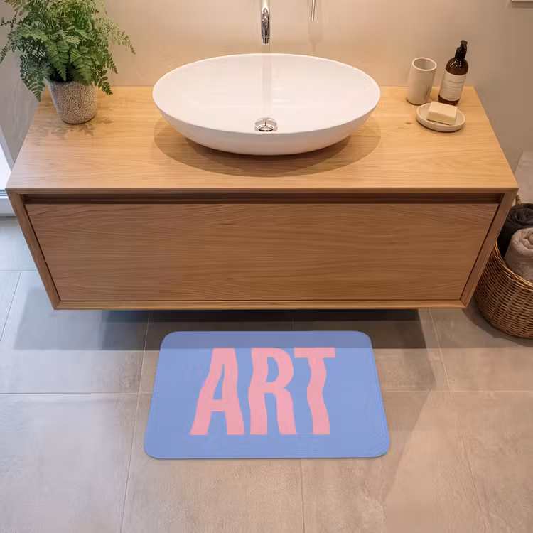 Art - Roze - Blauw Badmat klein -sfeer1