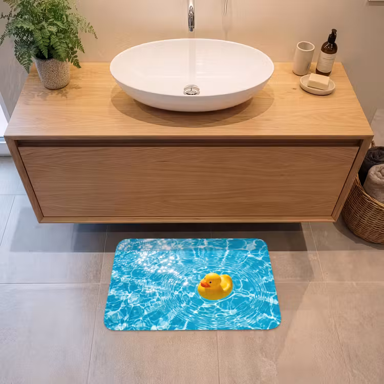 Badeend - Dobberen - Blauw Badmat klein -sfeer1