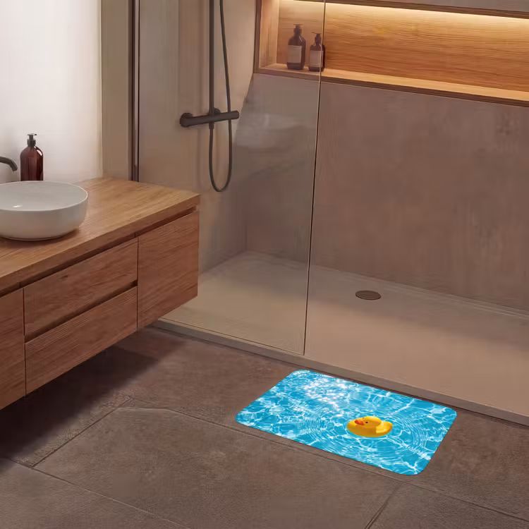 Badeend - Dobberen - Blauw Badmat klein -sfeer2