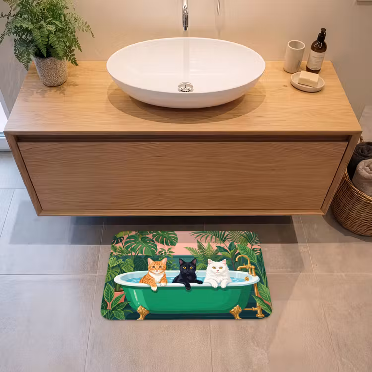 Badkamer - Kattenparade - Kleurrijk Badmat klein -sfeer1