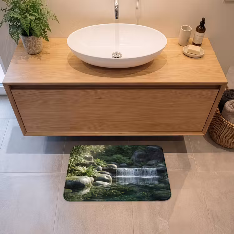 Beek - Waterval - Natuur - Groen Badmat klein -sfeer1