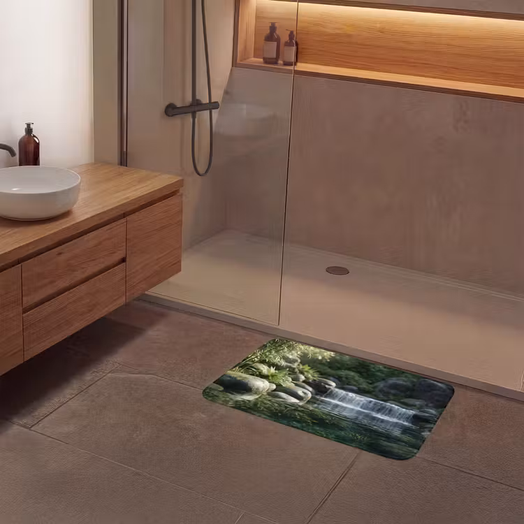 Beek - Waterval - Natuur - Groen Badmat klein -sfeer2