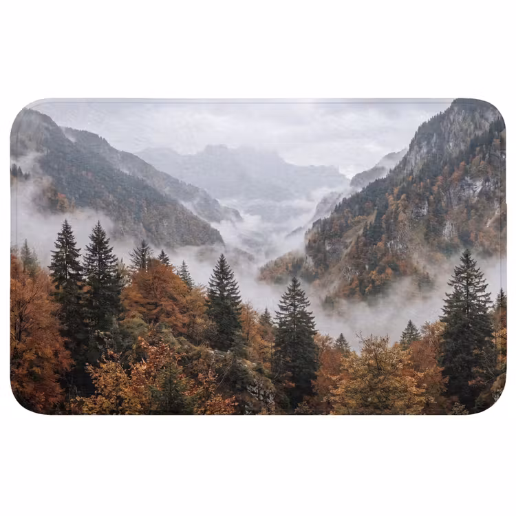 Bergen - Vallei - Mist - Herfst - Natuur Badmat klein -3d