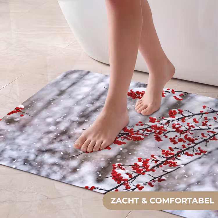 Bessen - Takken - Sneeuw - Winter - Kleurrijk Badmat middel -USP_ZachtNL