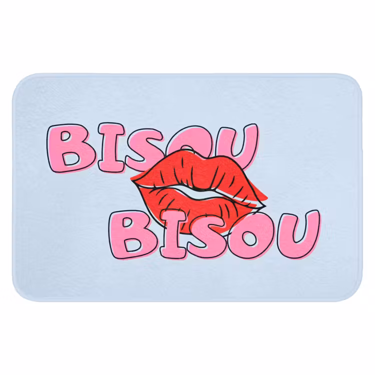 Bisou - Blauw - Roze - Lippen Badmat klein -3d