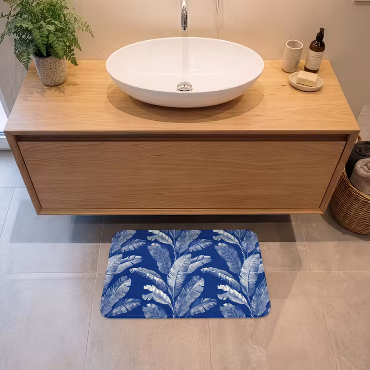 Blad - Palm - Blauw Badmat klein 997 -sfeer1