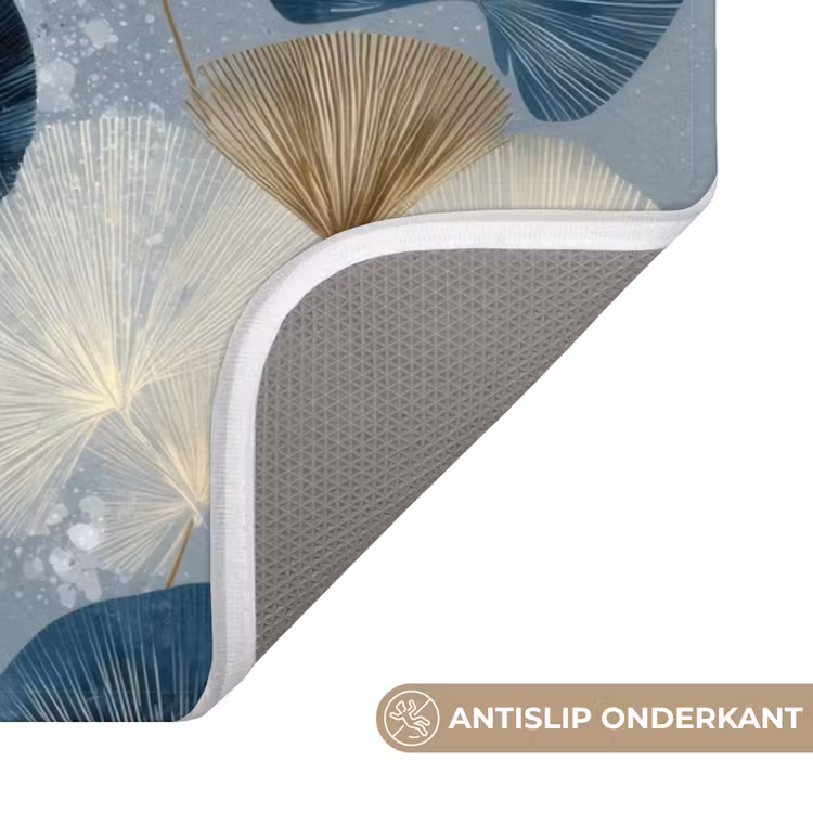 Bladeren - Abstract - Goud - Blauw Badmat klein -USP_AntislipNL
