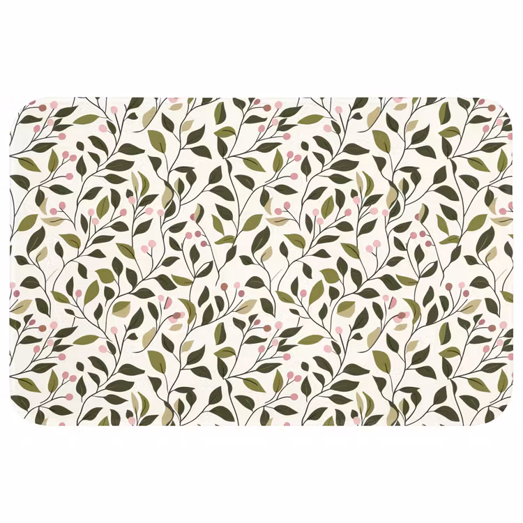 Bladeren - Bessen - Roze Badmat klein 997 -3d