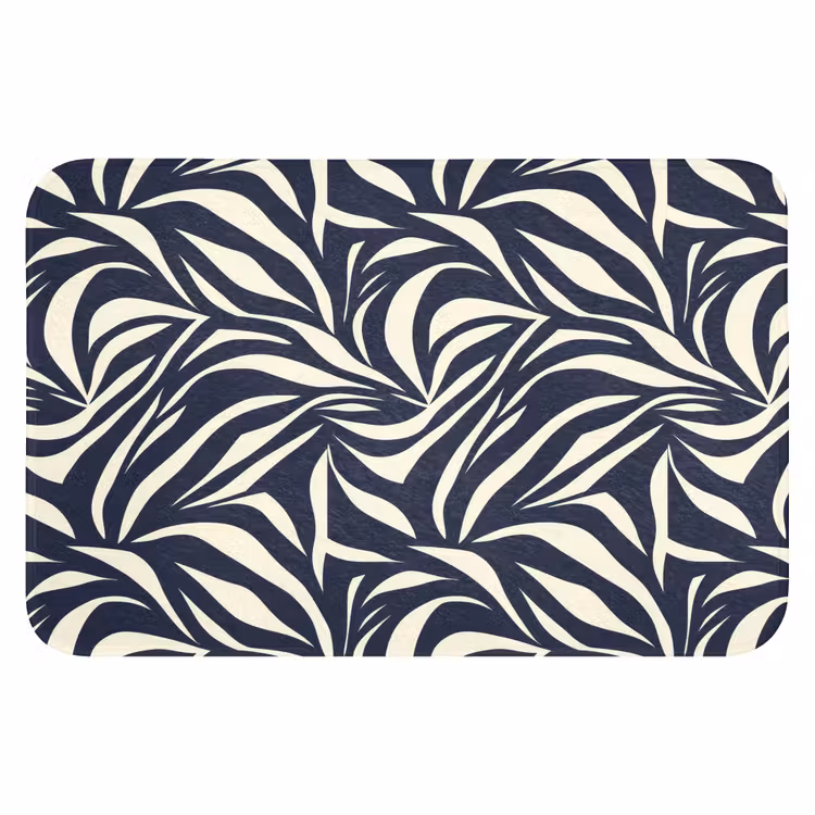Bladvormen - Blauw - Patroon - Wit Badmat klein 997 -3d