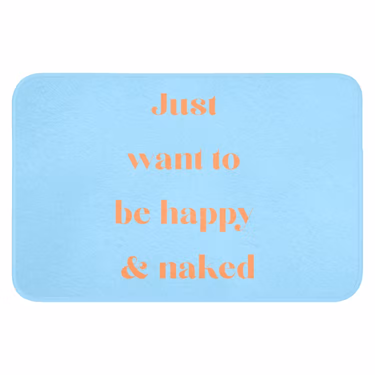 Blauw - Oranje - Just want to be happy & naked Badmat klein -3d