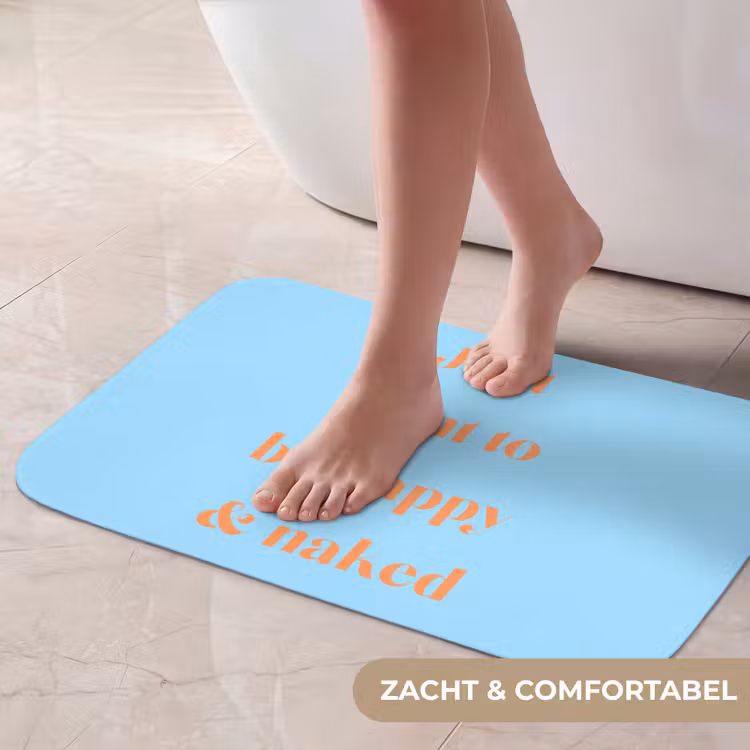 Blauw - Oranje - Just want to be happy & naked Badmat klein -USP_ZachtNL