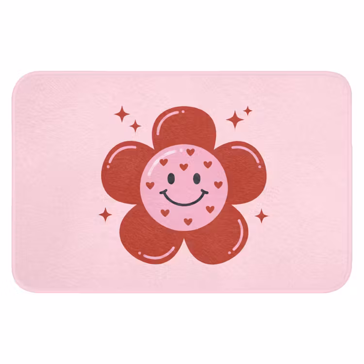 Bloem - Roze - Hartjes Badmat klein -3d