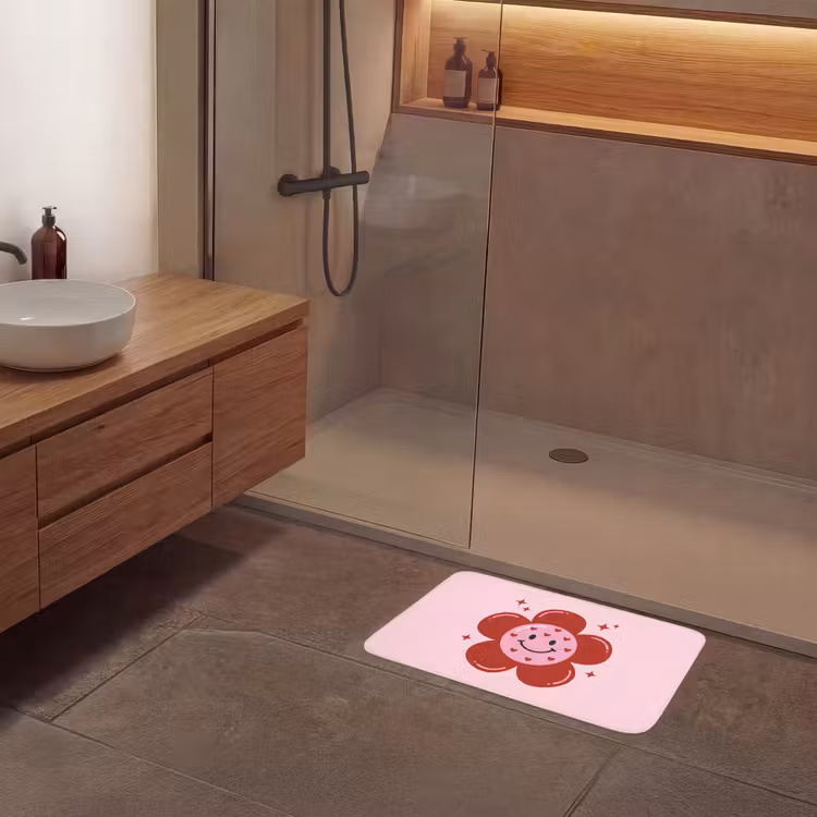 Bloem - Roze - Hartjes Badmat klein -sfeer2
