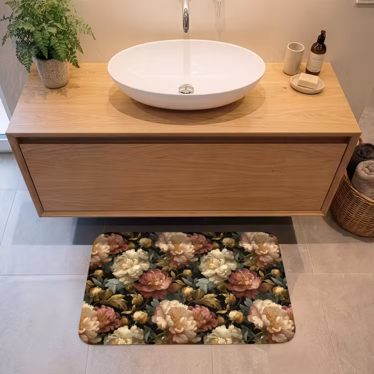 Bloemen - Barok - Patroon - Roze - Crème Badmat klein 997 -sfeer1