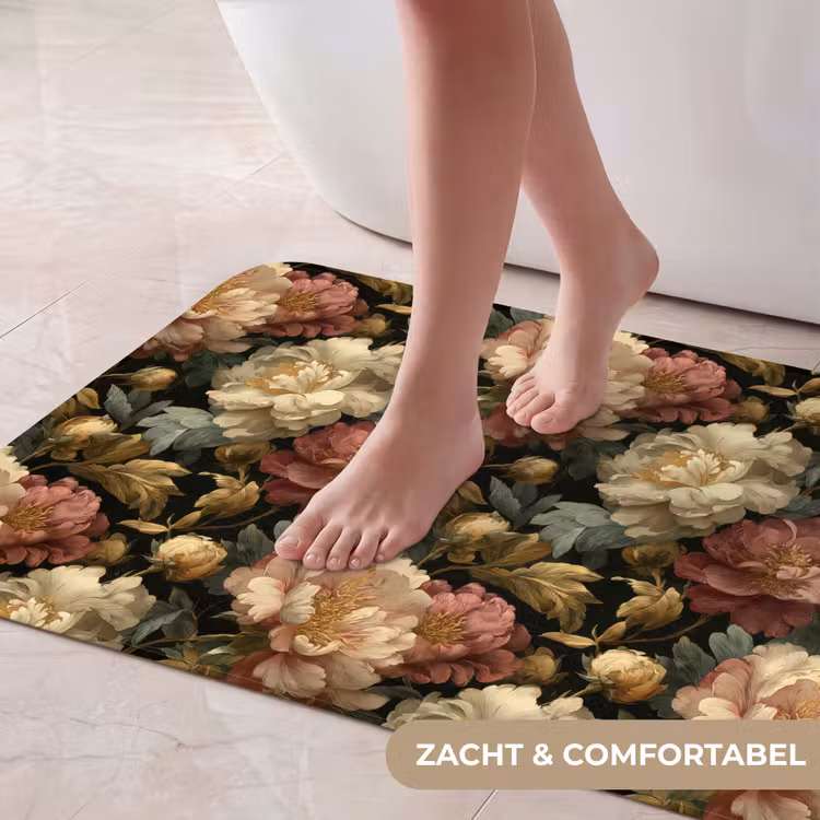 Bloemen - Barok - Patroon - Roze - Crème Badmat klein 997 -USP_ZachtNL