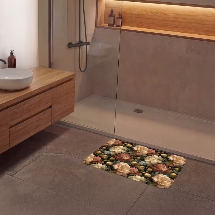 Bloemen - Barok - Patroon - Roze - Crème Badmat klein 997 -sfeer2