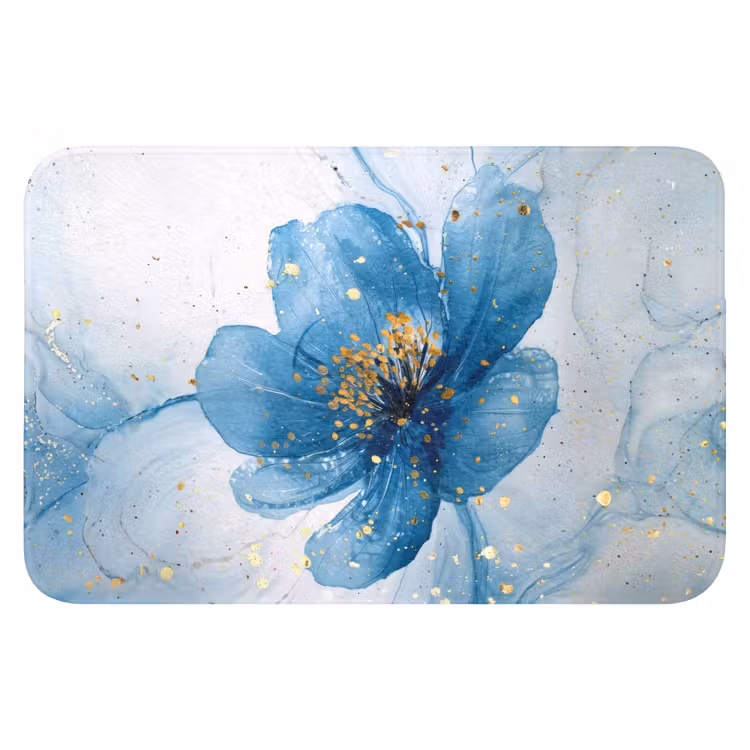 Bloemen - Blauw - Goud - Watercolor - Modern Badmat klein -3d