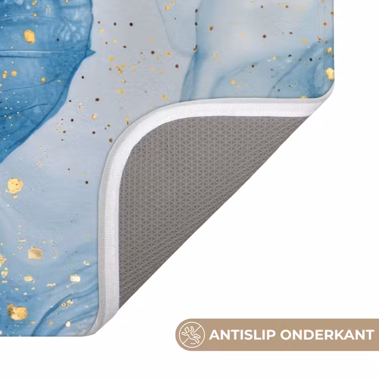 Bloemen - Blauw - Goud - Watercolor - Modern Badmat klein -USP_AntislipNL