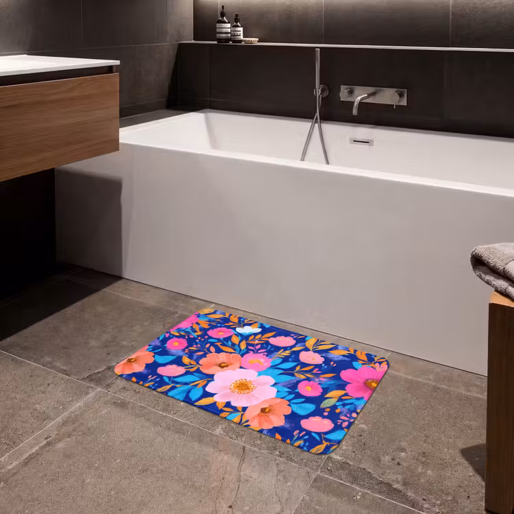 Bloemen - Blauw - Roze Badmat klein -sfeer3