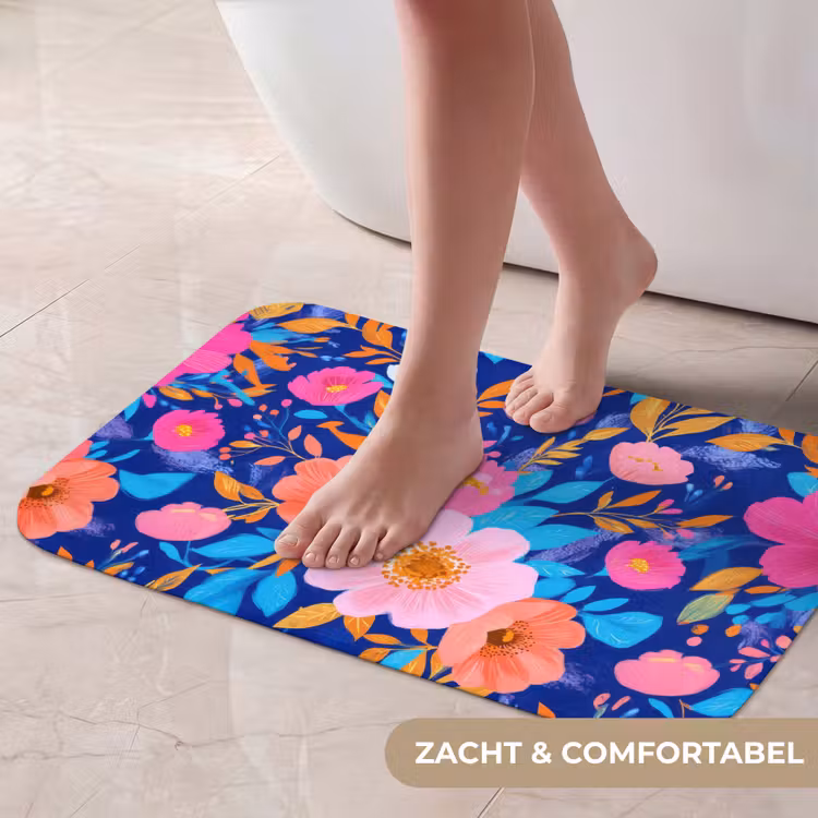 Bloemen - Blauw - Roze Badmat klein -USP_ZachtNL