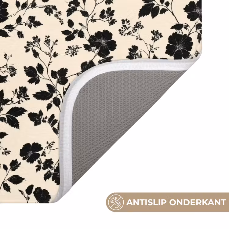 Bloemen - Dessin - Zwart Badmat klein 997 -USP_AntislipNL