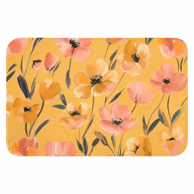 Bloemen - Geschilderd - Geel Badmat klein -3d