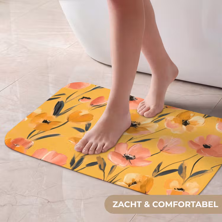 Bloemen - Geschilderd - Geel Badmat klein -USP_ZachtNL