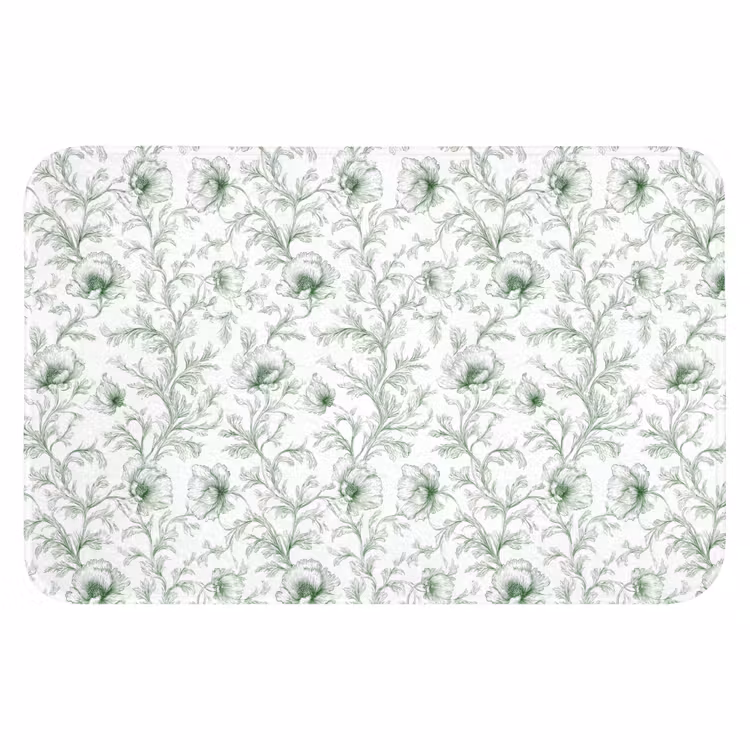 Bloemen - Getekend - Groen Badmat klein 997 -3d