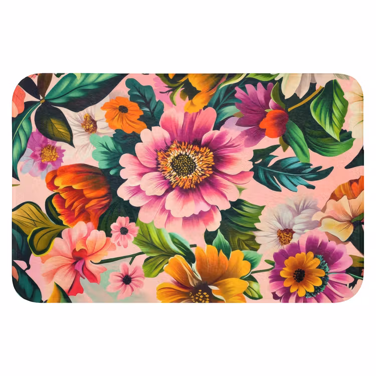 Bloemen - Kleurrijk - Roze Badmat klein -3d