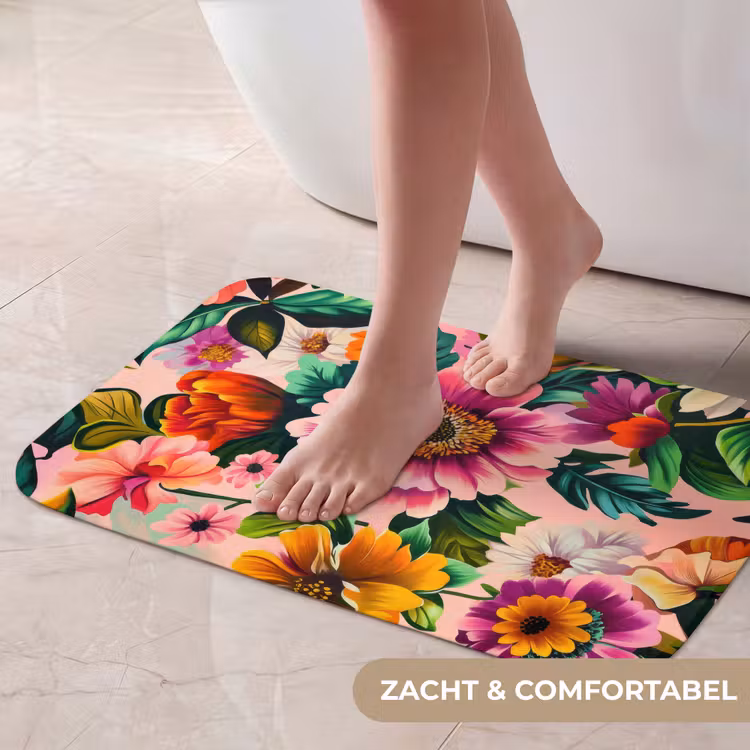 Bloemen - Kleurrijk - Roze Badmat klein -USP_ZachtNL