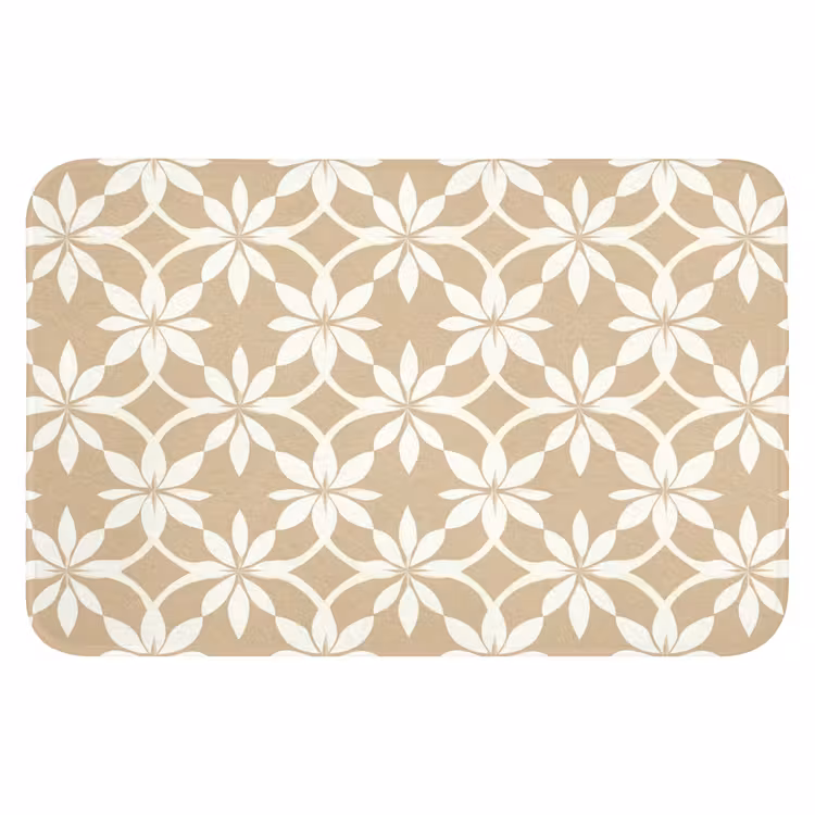 Bloemen - Patroon - Beige Badmat klein 997 -3d