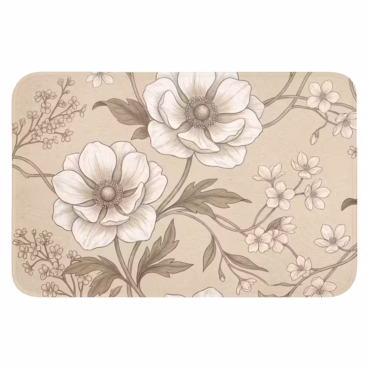 Bloemen - Patroon - Beige Badmat klein -3d