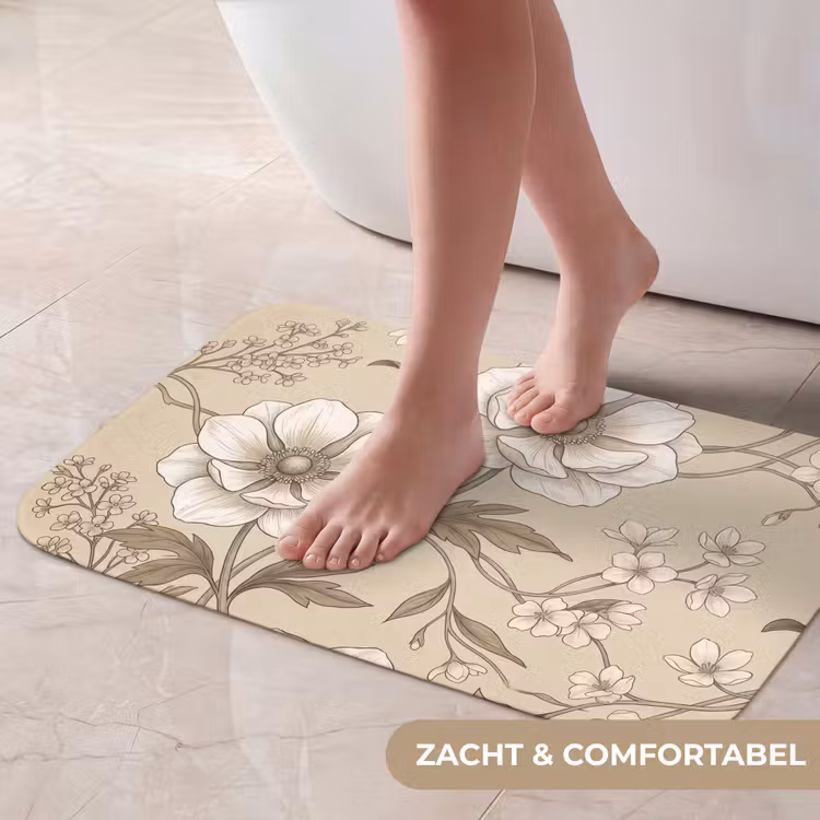 Bloemen - Patroon - Beige Badmat klein -USP_ZachtNL