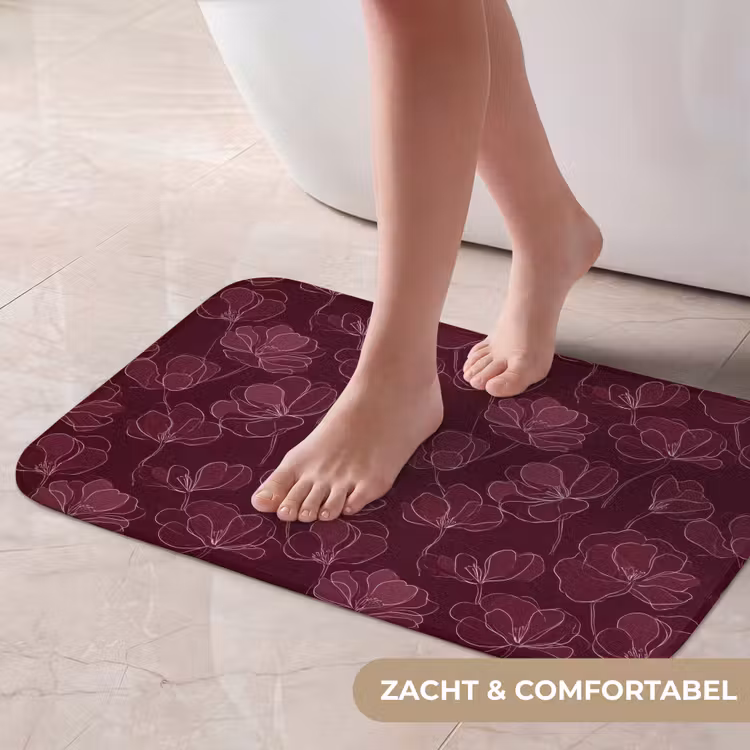 Bloemen - Patroon - Bordeauxrood Badmat klein 997 -USP_ZachtNL
