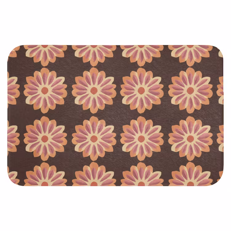 Bloemen - Patroon - Bruin Badmat klein 997 -3d