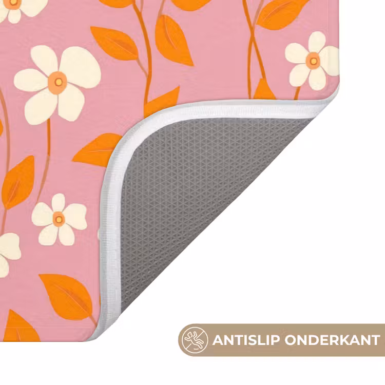 Bloemen - Patroon - Oranje Badmat klein 997 -USP_AntislipNL