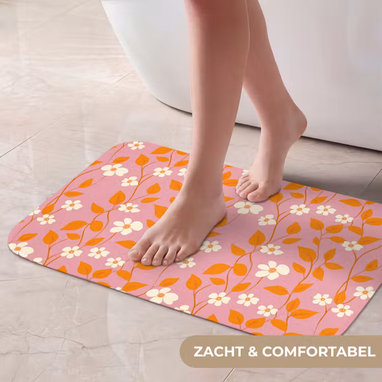Bloemen - Patroon - Oranje Badmat klein 997 -USP_ZachtNL