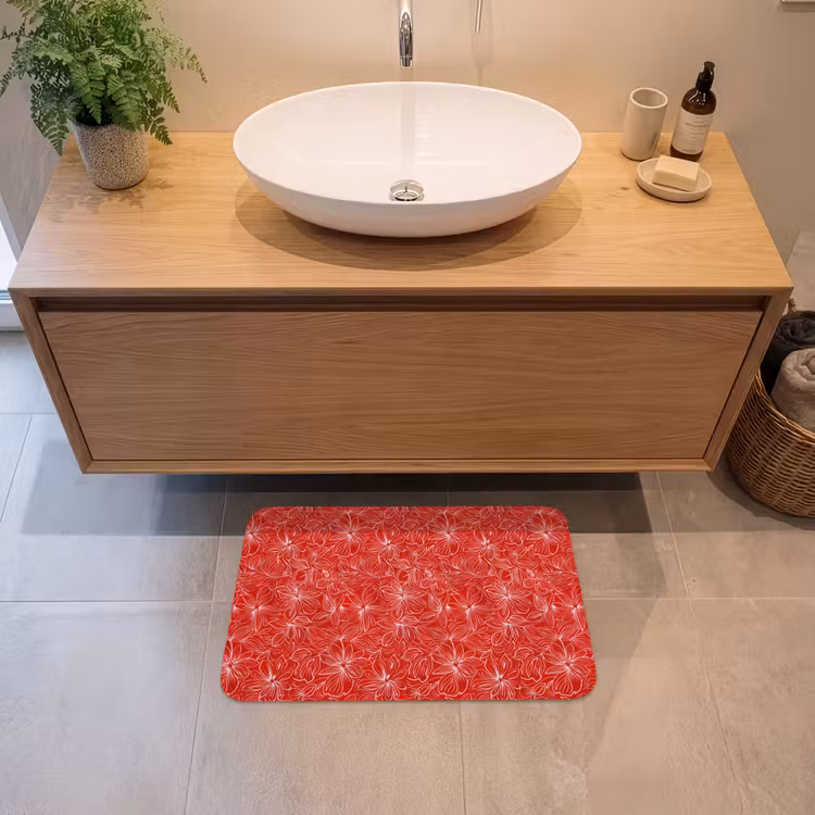 Bloemen - Patroon - Rood Badmat klein 997 -sfeer1