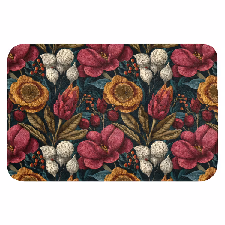 Bloemen - Patroon - Rood - Goud Badmat klein 997 -3d