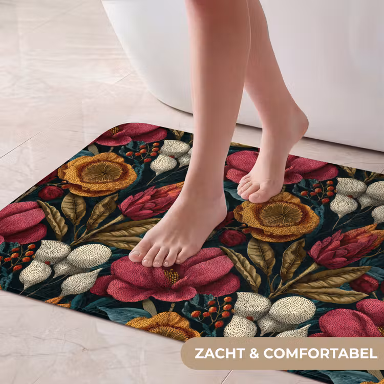 Bloemen - Patroon - Rood - Goud Badmat klein 997 -USP_ZachtNL