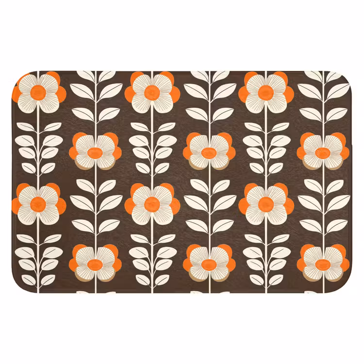 Bloemen - Retro - Bruin Badmat klein 997 -3d