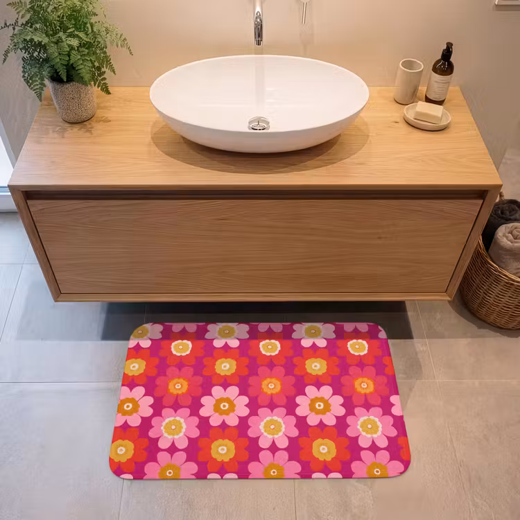 Bloemen - Retro - Kleurrijk Badmat klein 997 -sfeer1