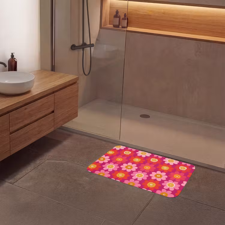 Bloemen - Retro - Kleurrijk Badmat klein 997 -sfeer2